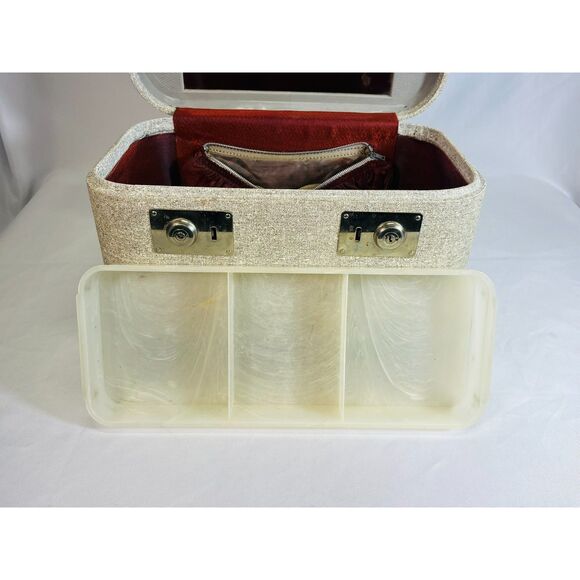 Vintage Air Away Mid Century Train Case Gray Tweed W/ Tray & Key - Picture 5 of 14